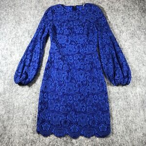 Elie‎ Tahari Dress Womens 2 Blue Floral Lace Balloon Sleeve Sheath Mini